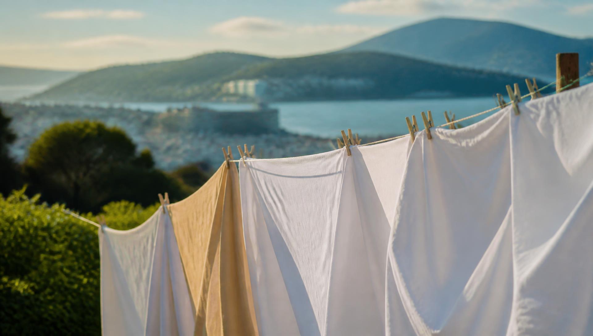 White sheets drying on a washing line above the Hutt Valley